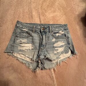American Eagle Outfitters Ripped Light Blue Jean Shorts